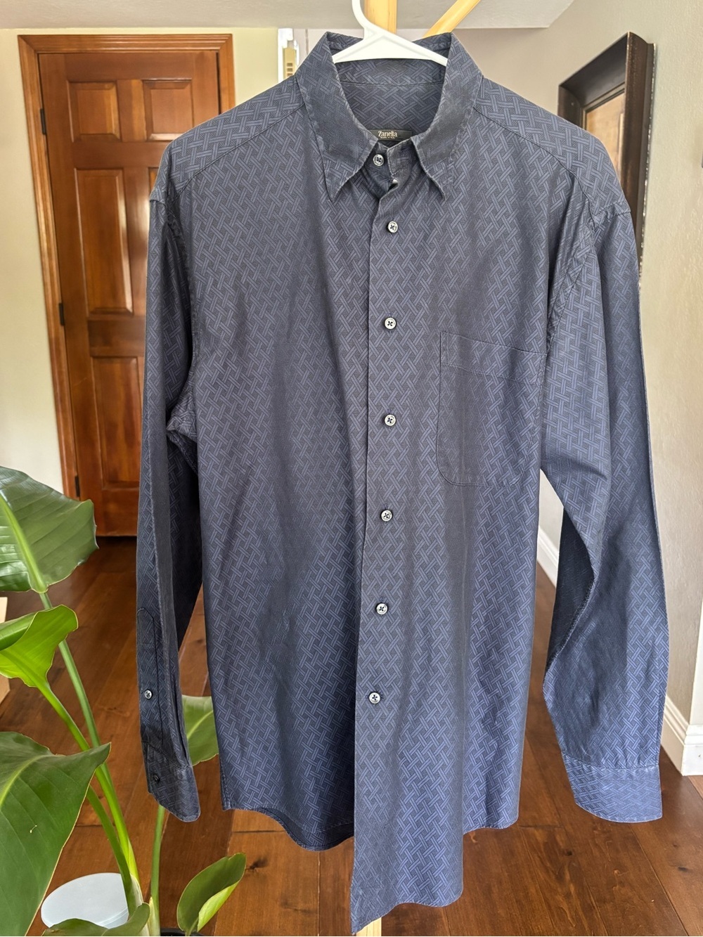 Zanella Navy Tonal Jacquard Dress Shirt Men's Large Italian Luxury
